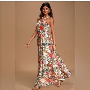 Lulus | Lilja Cream Floral Print Maxi Dress | Size Small | $75